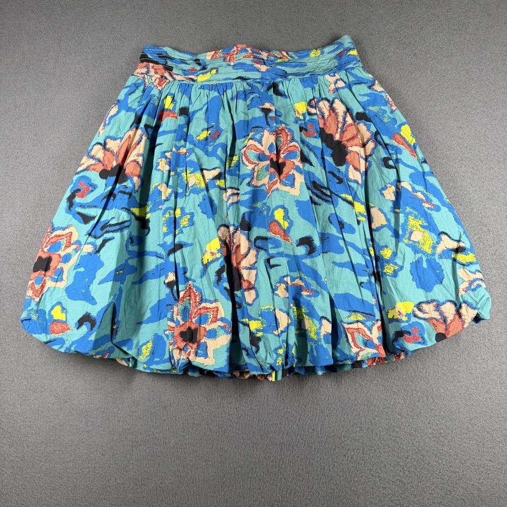 Cleobella‎ Suri Mini Skirt Womens Small Blue Floral Pleated Bubble Hem Smocked